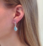 Aqua Gemstone Silver Drop Earrings Diamante