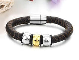 Mens Leather Bracelet Brown Leather Three Beads