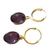 Amethyst Gemstone Earrings Gold Hoop