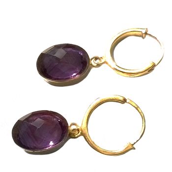 Amethyst Gemstone Earrings Gold Hoop