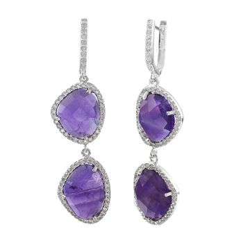 Amethyst Gemstone Earrings Diamante Drop Earrings