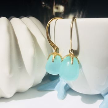 Aqua Chalcedony Gold Earrings Claw Drop
