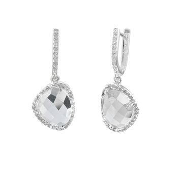 White Topaz Gemstone Earrings Diamante Drop Earrings