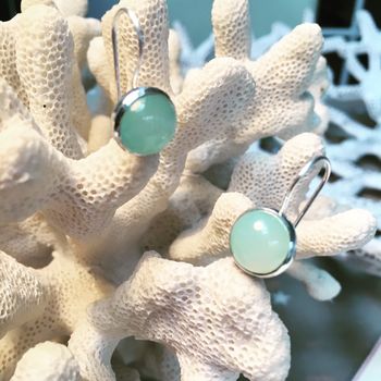 Aqua Silver Earrings Circular Pattern