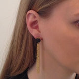 Black Druzy Fringe Gold Statement Earrings