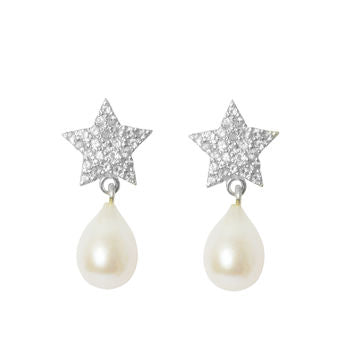 Silver Star Pearl Earring