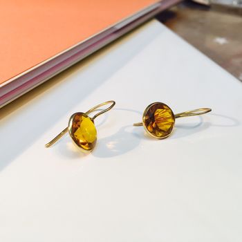 Citrine Gemstone Gold Earrings Gift For Her