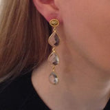 White Topaz Gemstone Earrings Three Tear Drop
