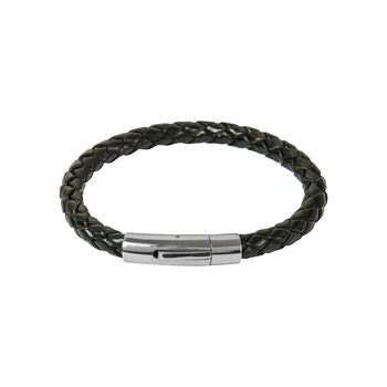 Mens Brown Leather Bracelet With Silver Clasp