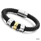Mens Leather Bracelet Brown Leather Three Beads