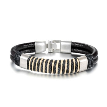 Mens Leather Bracelet Brown Two Tone