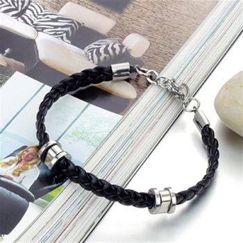 Mens Leather Bracelet Two Tone