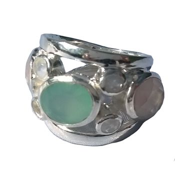 Aqua Multistone Solid Silver Ring Baroque
