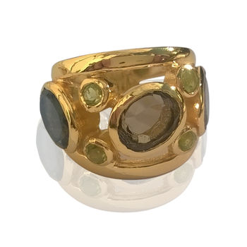 Multistone Cocktail Gold Ring Baroque