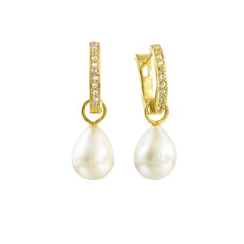 Pearl Earrings Gold Diamante Drop Earrings