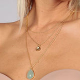 Aqua Chalcedony Gold Necklace Three Layers