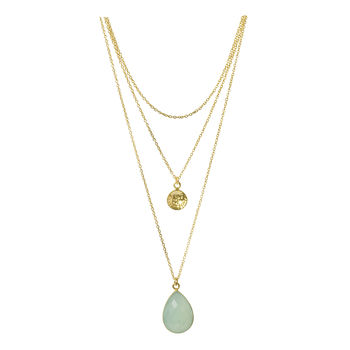 Aqua Chalcedony Gold Necklace Three Layers