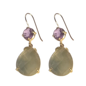 Gold Purple Amethyst And Chalcedony Drop Earrings