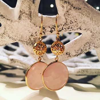 Rose Quartz Earrings Gold Drop Earrings