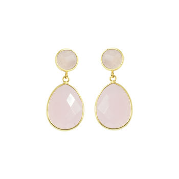 Rose Quartz Pink Earrings Gold Drop