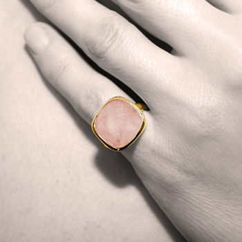 Rose Quartz Square Ring