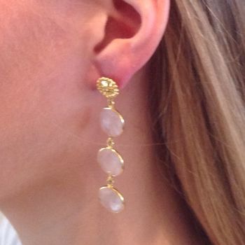 Rose Quartz Three Circular Drop Earrings