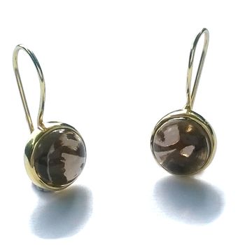Labradorite Earrings Gold Circle Drop Pattern