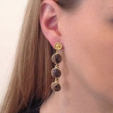Smoky Topaz Earrings Gold Three Circular