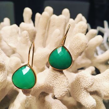 Aqua Green Earrings Oval Gold Earrings