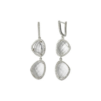 White Topaz Diamante Two Drop Designer Earrings