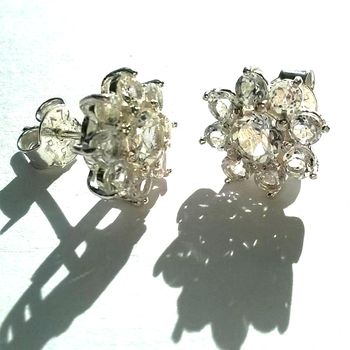 White Topaz Earrings Lotus Flower Stud Earrings